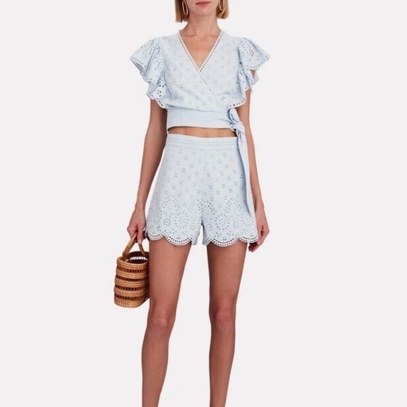 INTERMIX Womens Malia Scalloped Eyelet Shorts Size 2 Blue Lined High Rise - Picture 12 of 12